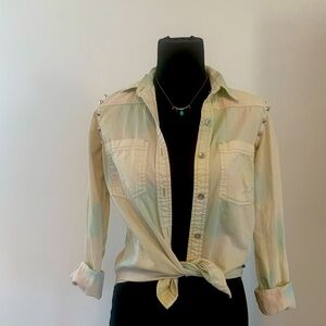Kendall and Kylie bleached and distressed spike-shoulder button-up